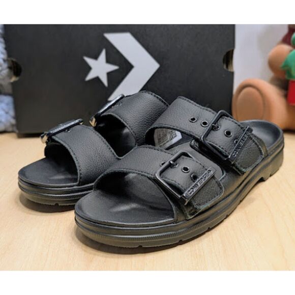 Converse CTAS Black Leather Lugged Flatform Two Strap Sandals Women's Size 9 NIB - Picture 1 of 14